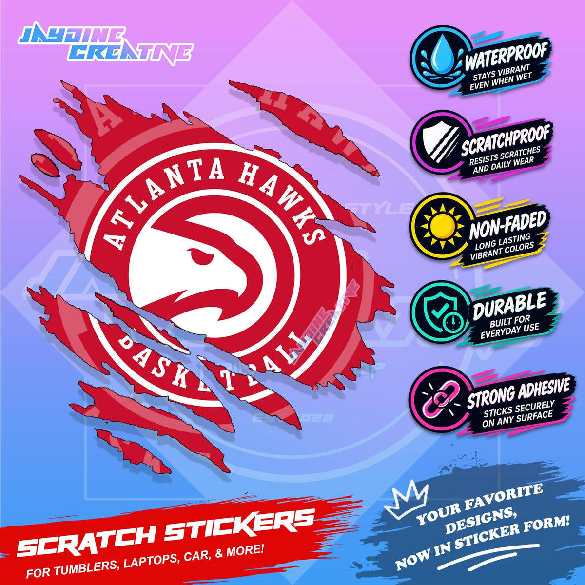 Basketball Team Inspired Scratch Sticker Waterproof Vinyl for Helmet, Motorcycle, Car, Laptop & Tumbler
