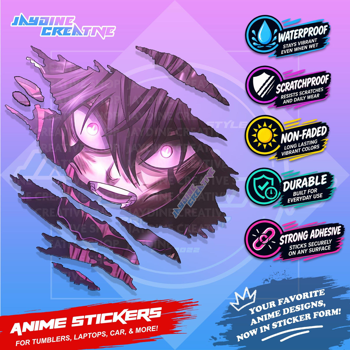 Black Clover Inspired Scratch Sticker Waterproof Vinyl for Helmet, Motorcycle, Car, Laptop & Tumbler