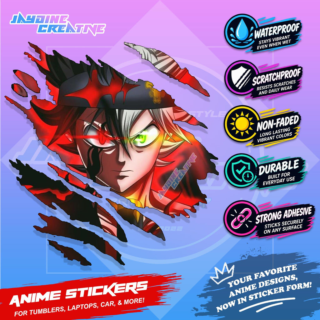 Black Clover Inspired Scratch Sticker Waterproof Vinyl for Helmet, Motorcycle, Car, Laptop & Tumbler