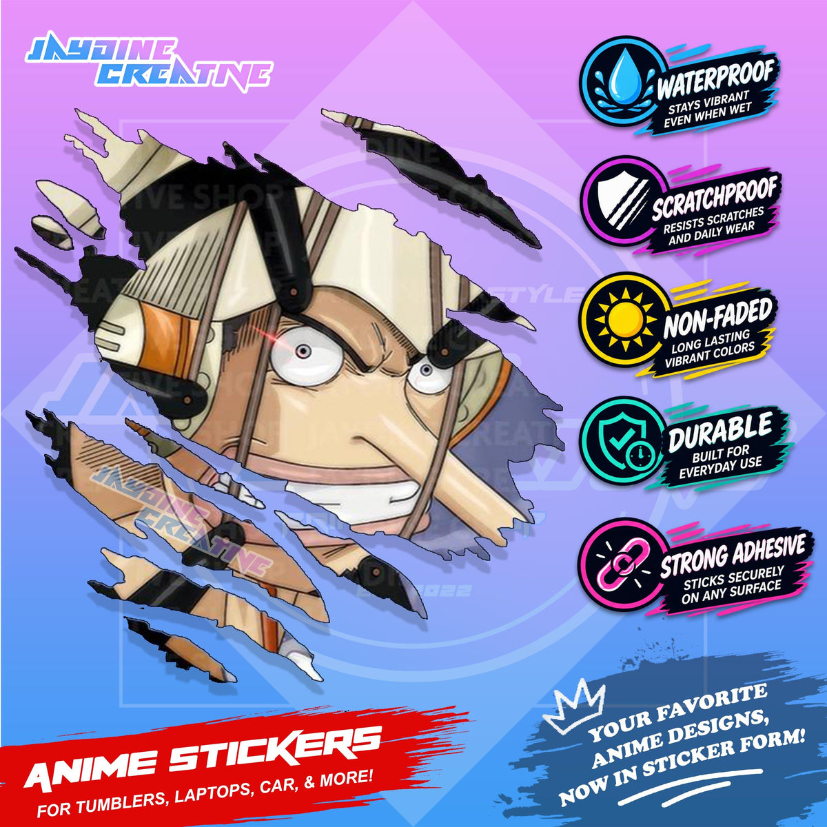 One Piece Anime Inspired Scratch Sticker Waterproof Vinyl for Helmet, Motorcycle, Car, Laptop, Phone & Tumbler
