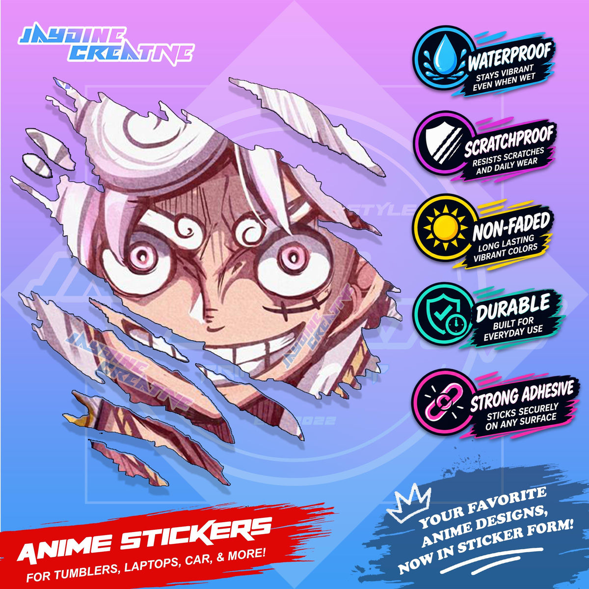 One Piece Anime Inspired Scratch Sticker Waterproof Vinyl for Helmet, Motorcycle, Car, Laptop, Phone & Tumbler