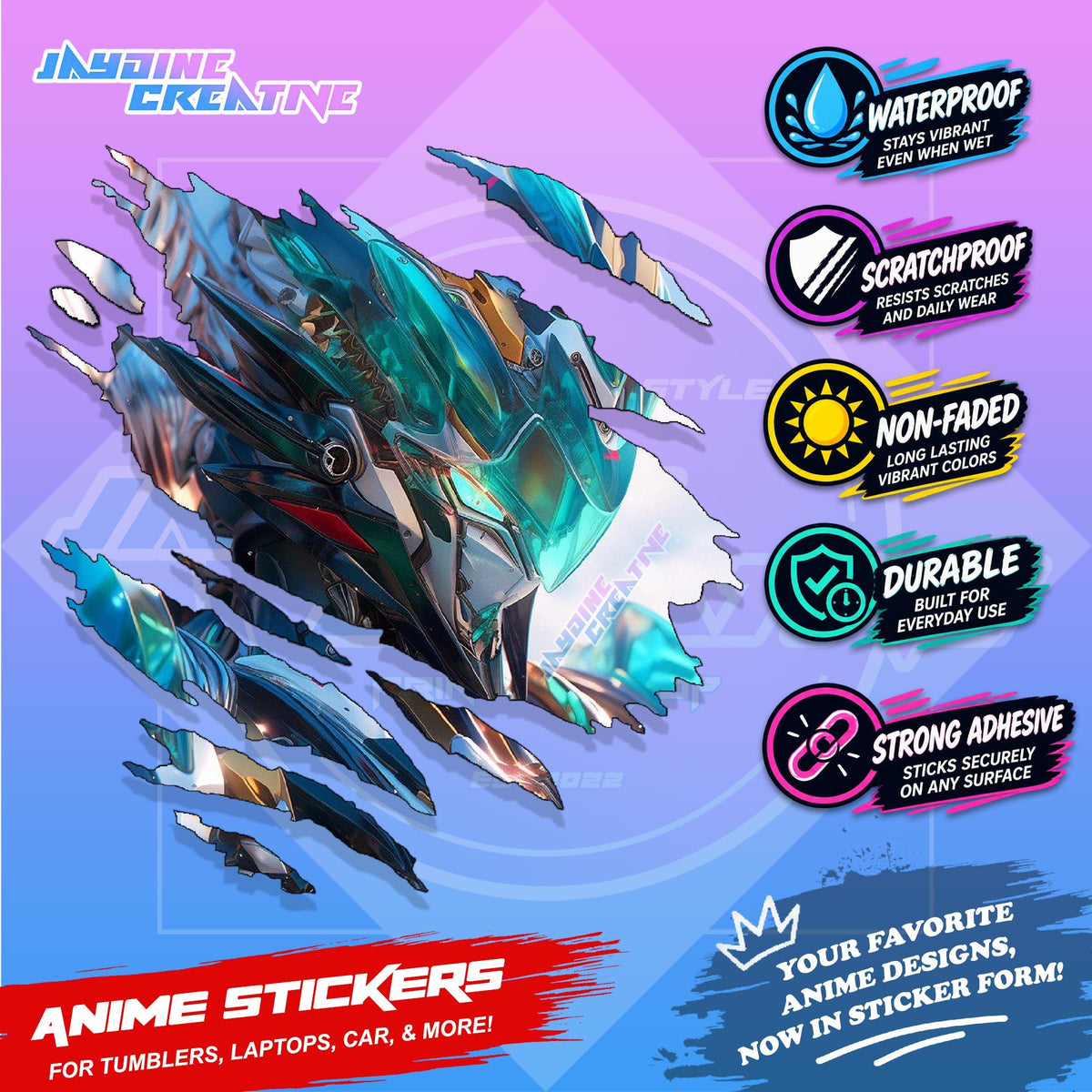 Gundam Inspired Scratch Sticker | Waterproof Vinyl for Helmet, Motorcycle, Car, Laptop & Tumbler