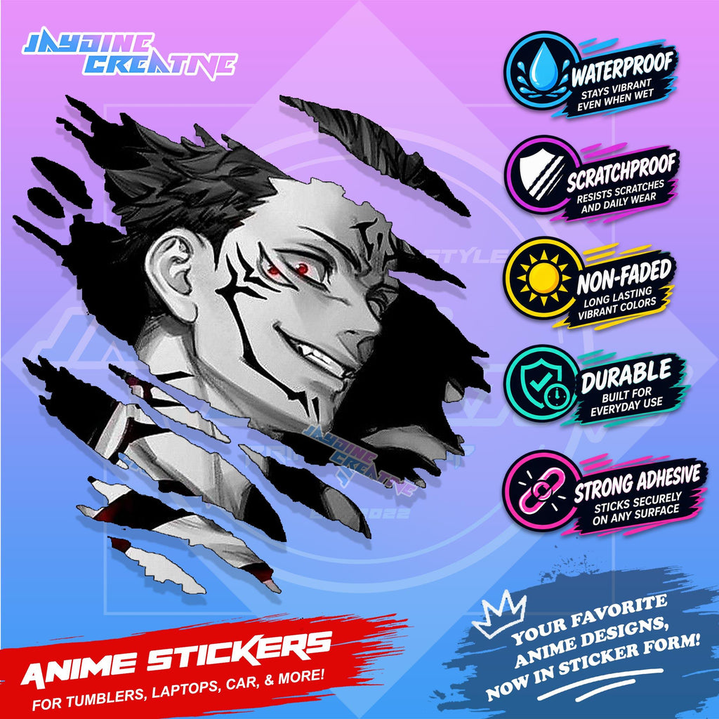 Jujutsu Kaisen Inspired Scratch Sticker | Waterproof Vinyl for Helmet, Motorcycle, Car & Tumbler