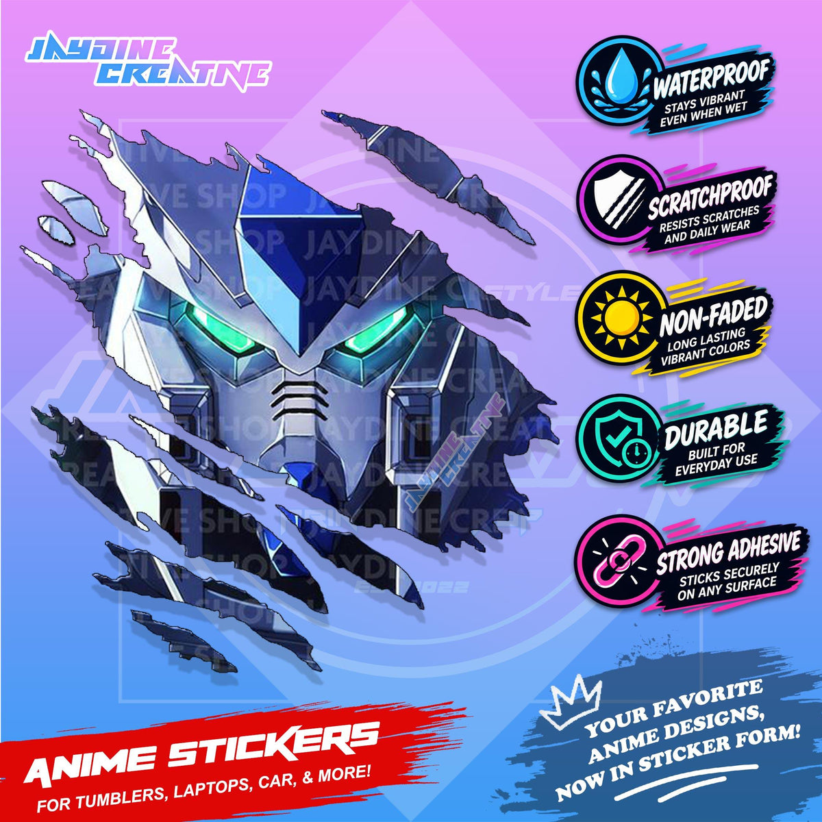 Gundam Inspired Scratch Sticker | Waterproof Vinyl for Helmet, Motorcycle, Car, Laptop & Tumbler