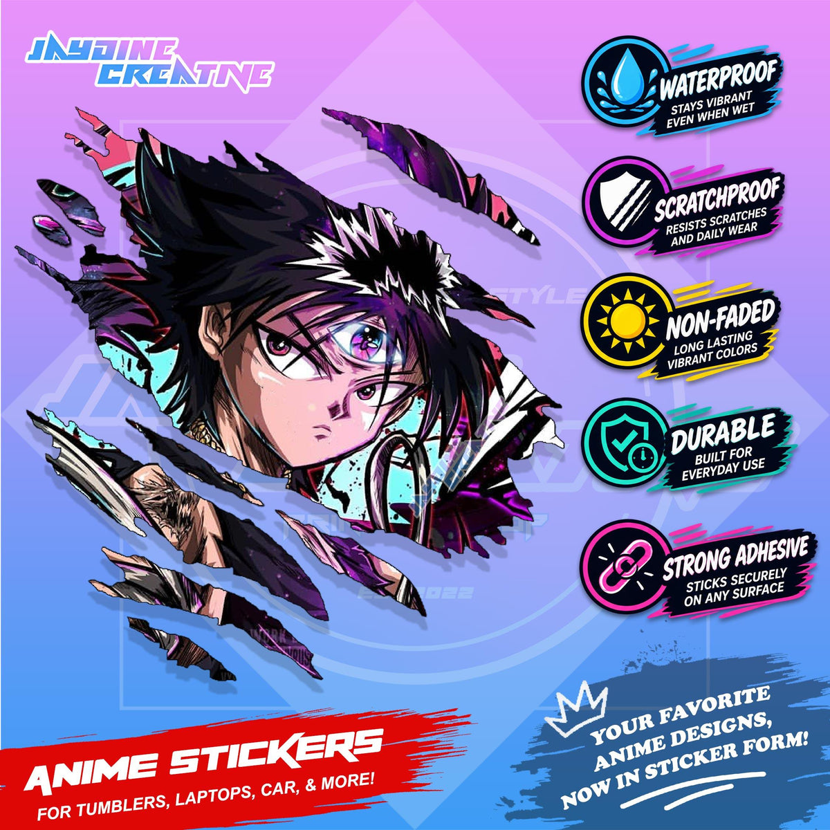 Yu yu Hakusho Ghost Fighter Scratch Sticker Waterproof Vinyl for Helmet Motorcycle, Laptop & Tumbler