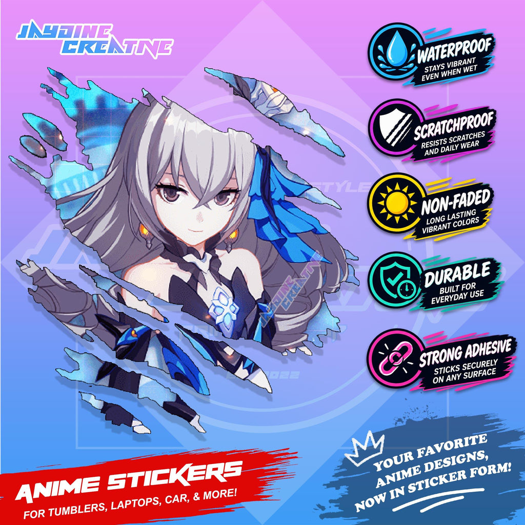 Honkai Impact 3rd Inspired Scratch Sticker Waterproof Vinyl for Helmet, Motorcycle, Car & Tumbler