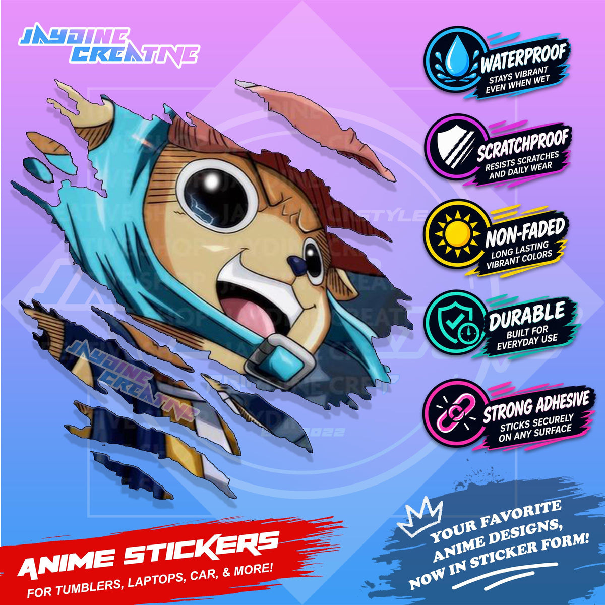 One Piece Anime Inspired Scratch Sticker Waterproof Vinyl for Helmet, Motorcycle, Car, Laptop, Phone & Tumbler