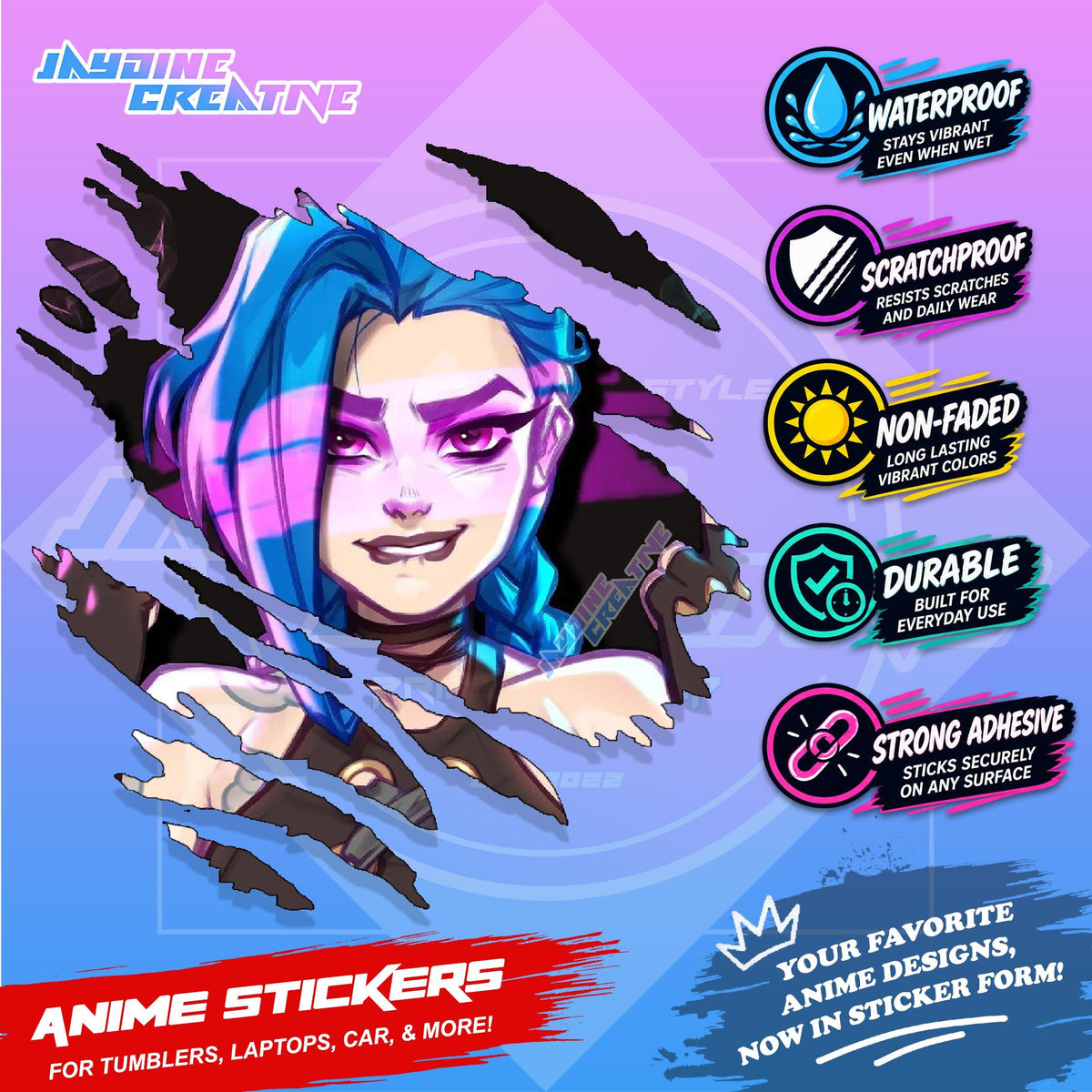 Arcane League of Legends Scratch Design Sticker | Waterproof Vinyl for Helmet, Motorcycle & Tumbler