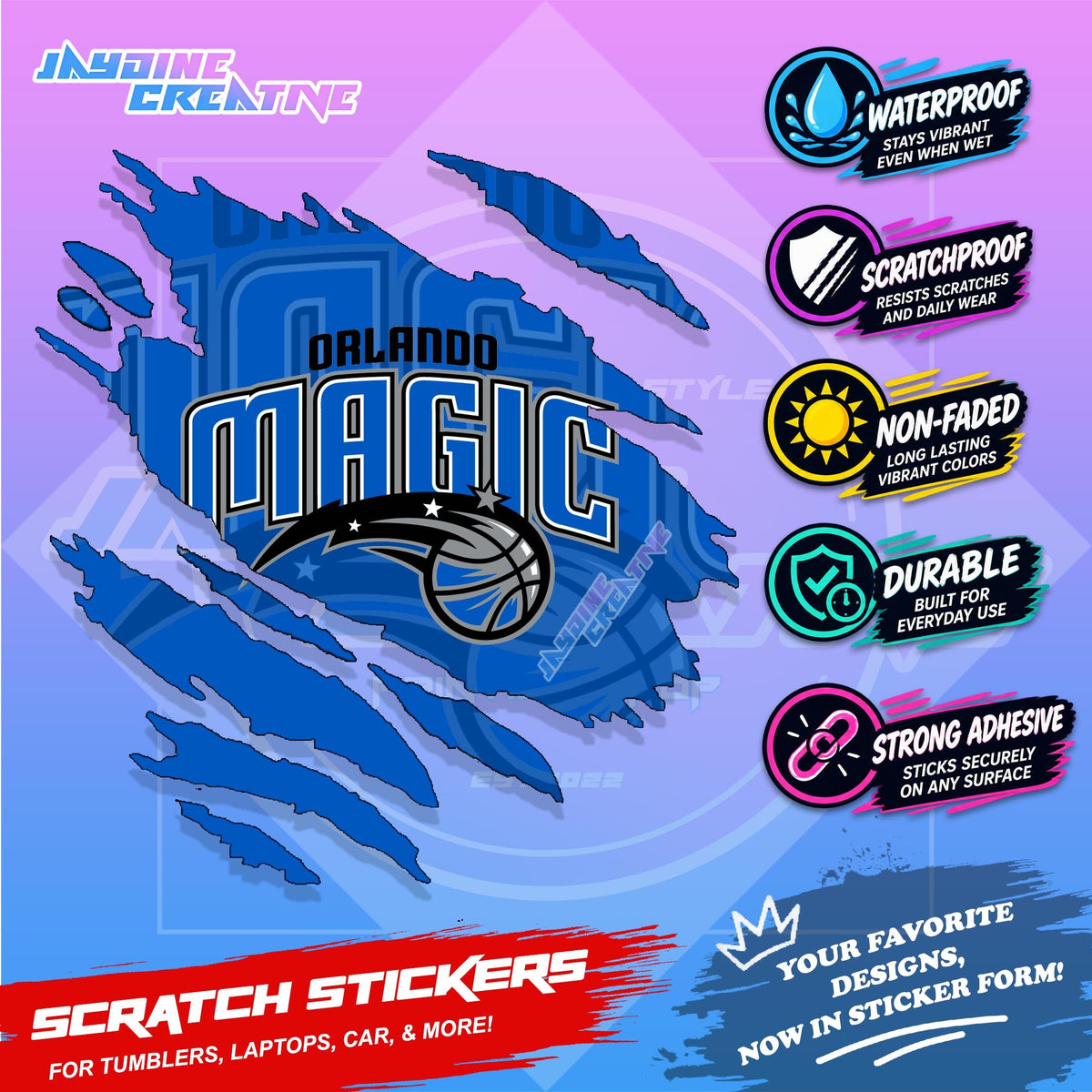 Basketball Team Inspired Scratch Sticker Waterproof Vinyl for Helmet, Motorcycle, Car, Laptop & Tumbler