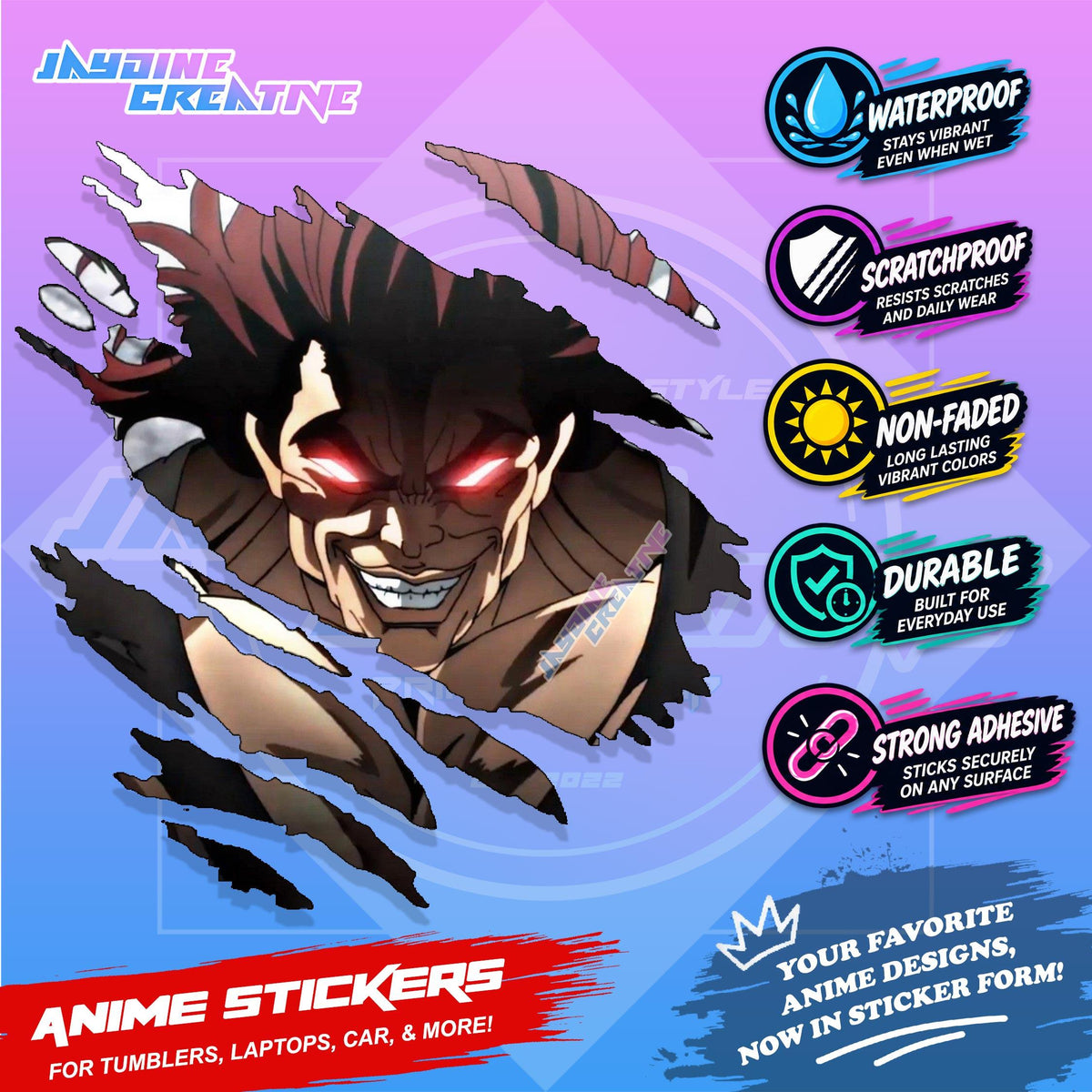 Baki Inspired Scratch Sticker | Waterproof Vinyl for Helmet, Motorcycle, Car, Laptops & Tumblers