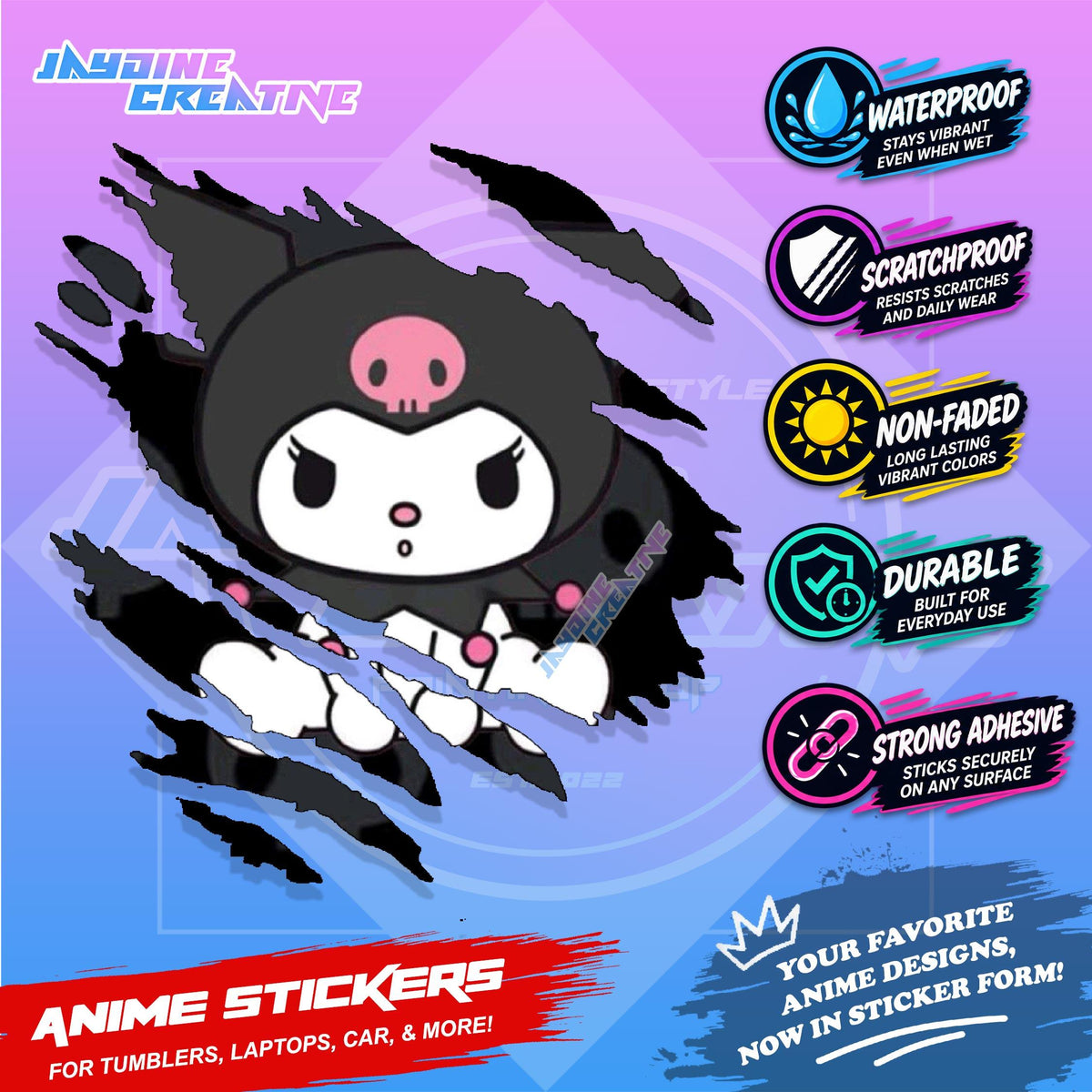 Kids Edition Cartoon Inspired Scratch Sticker Waterproof Vinyl for Helmet, Motorcycle, Car & Tumbler
