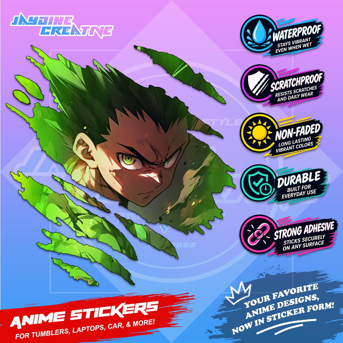 Hunter x Hunter Inspired Scratch Sticker | Waterproof Vinyl for Helmet, Motorcycle, Car & Tumbler