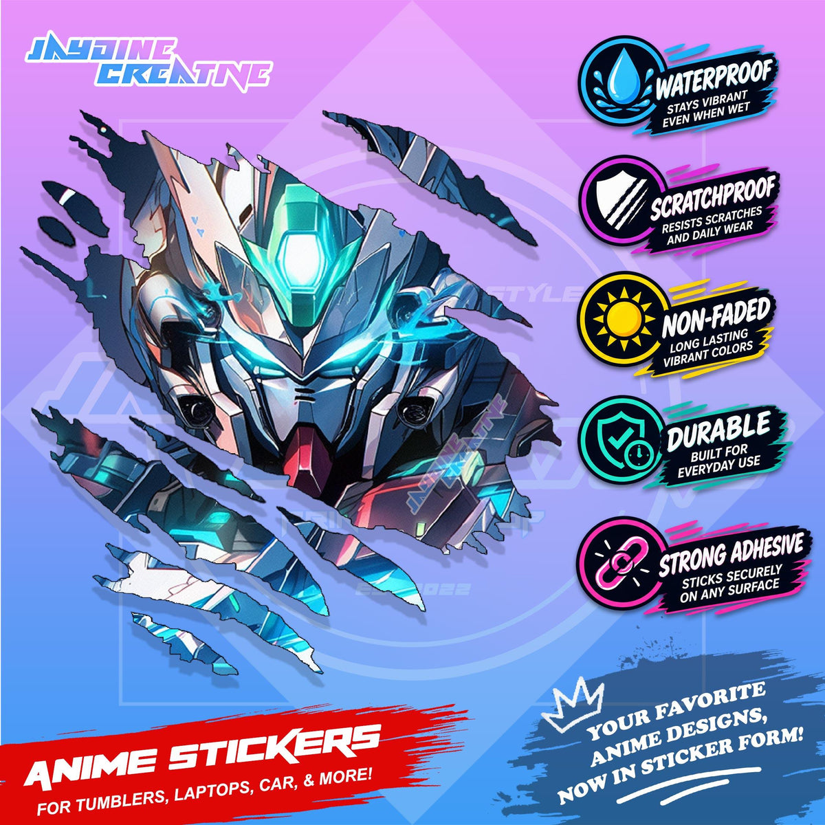 Gundam Inspired Scratch Sticker | Waterproof Vinyl for Helmet, Motorcycle, Car, Laptop & Tumbler
