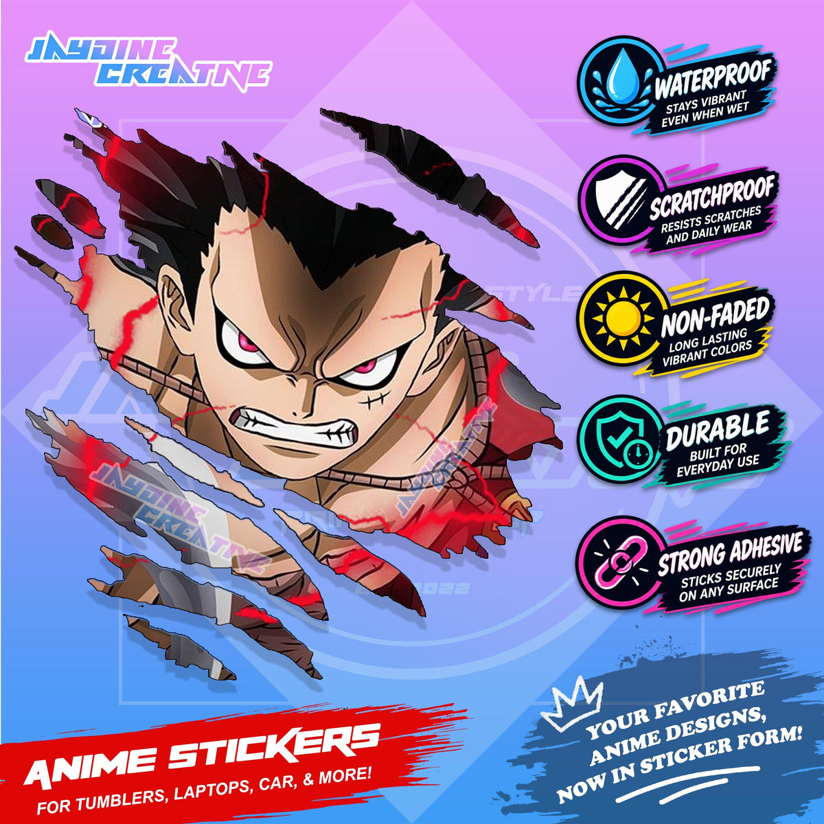 One Piece Anime Inspired Scratch Sticker Waterproof Vinyl for Helmet, Motorcycle, Car, Laptop, Phone & Tumbler