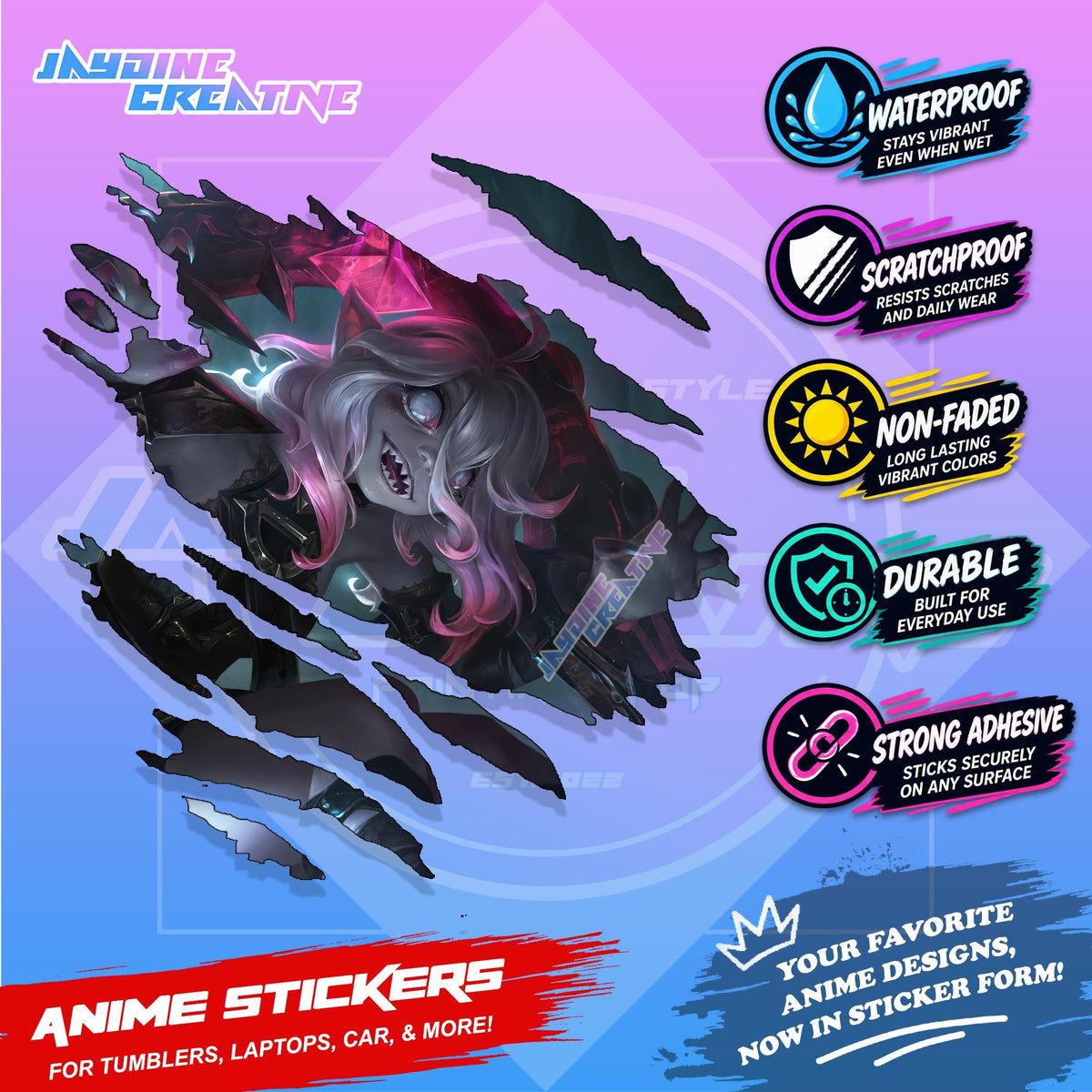 League of Legends Inspired Scratch Sticker Waterproof Vinyl for Helmet, Motorcycle, Laptop & Tumbler