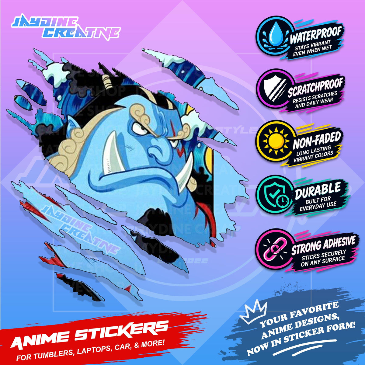 One Piece Anime Inspired Scratch Sticker Waterproof Vinyl for Helmet, Motorcycle, Car, Laptop, Phone & Tumbler