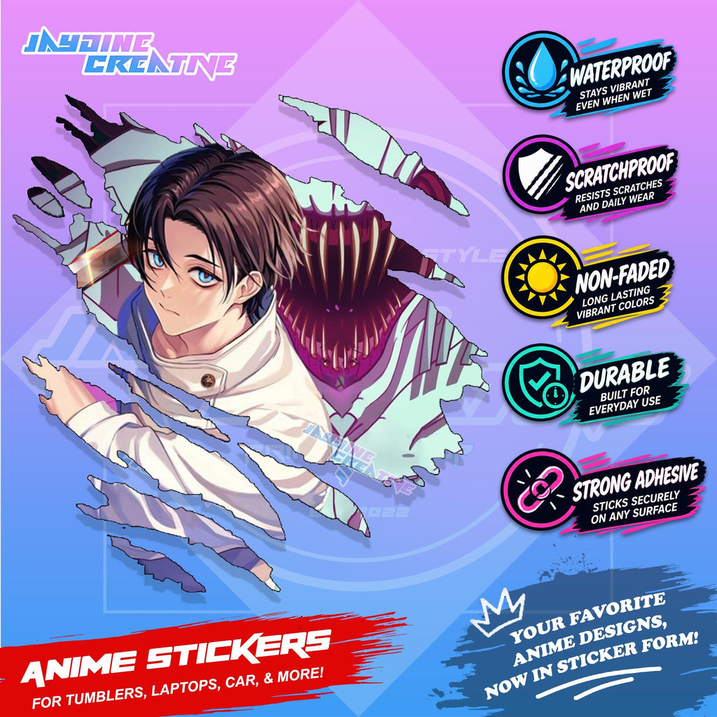 Jujutsu Kaisen Inspired Scratch Sticker | Waterproof Vinyl for Helmet, Motorcycle, Car & Tumbler