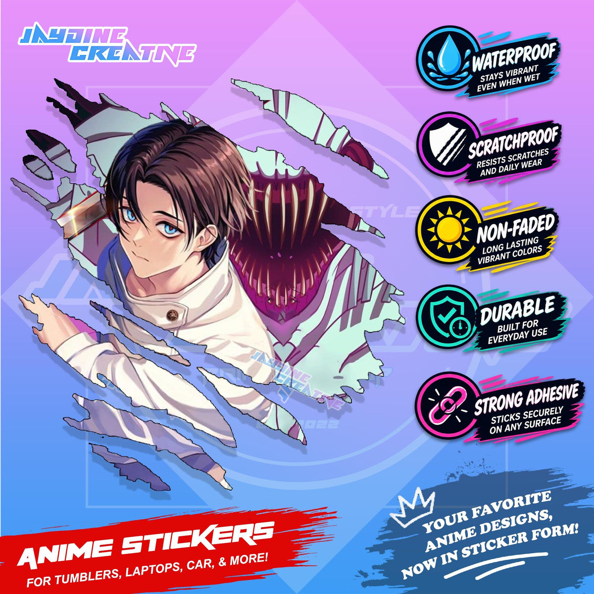 Jujutsu Kaisen Inspired Scratch Sticker | Waterproof Vinyl for Helmet, Motorcycle, Car & Tumbler