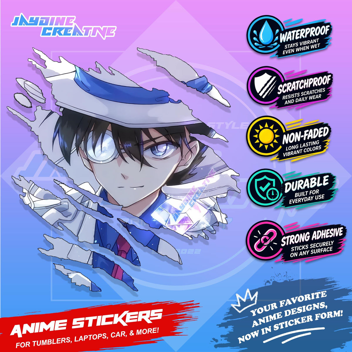Detective Conan Anime Inspired Scratch Sticker | Waterproof Vinyl for Helmet, Laptop & Tumbler