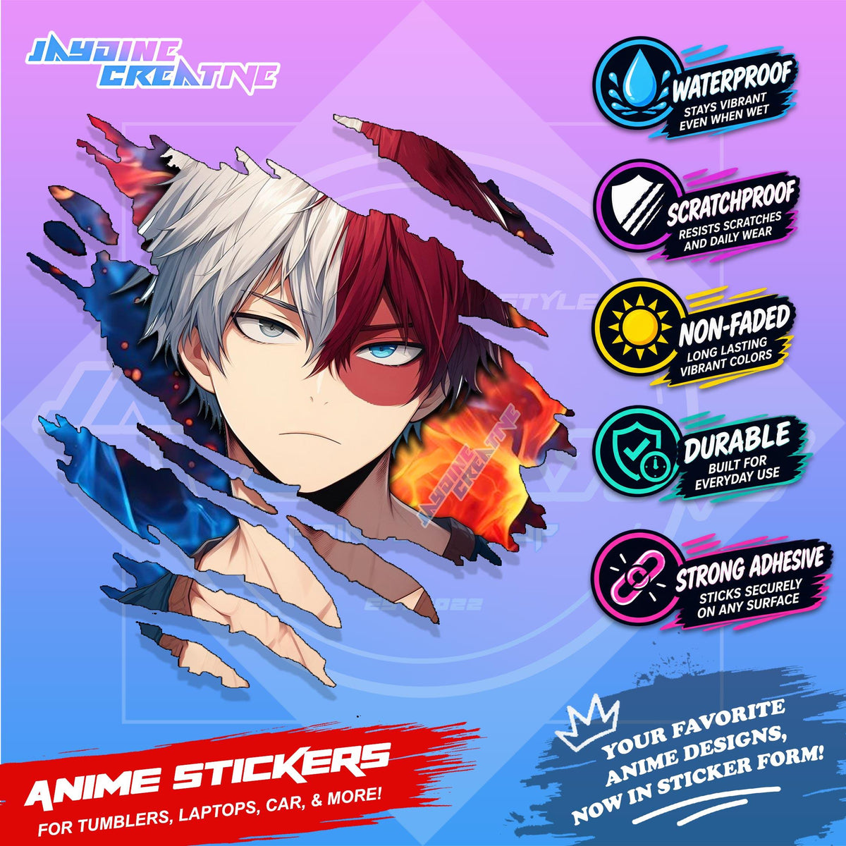 My Hero Academia Anime Inspired Scratch Sticker Waterproof Vinyl for Helmet, Car, Laptop & Tumbler