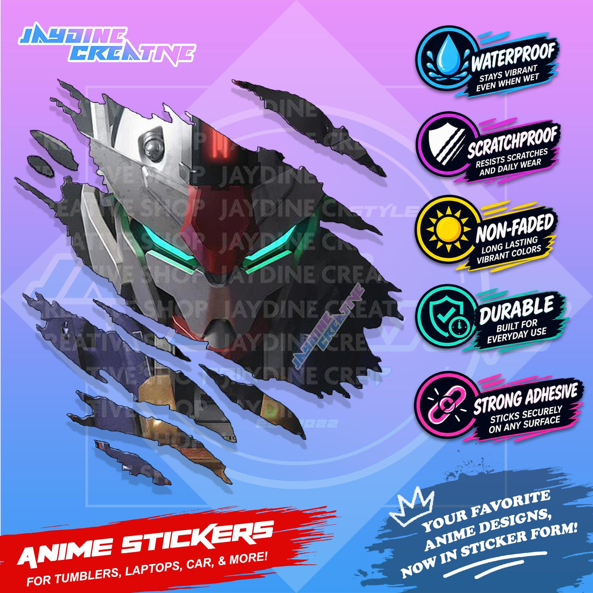 Gundam Inspired Scratch Sticker | Waterproof Vinyl for Helmet, Motorcycle, Car, Laptop & Tumbler