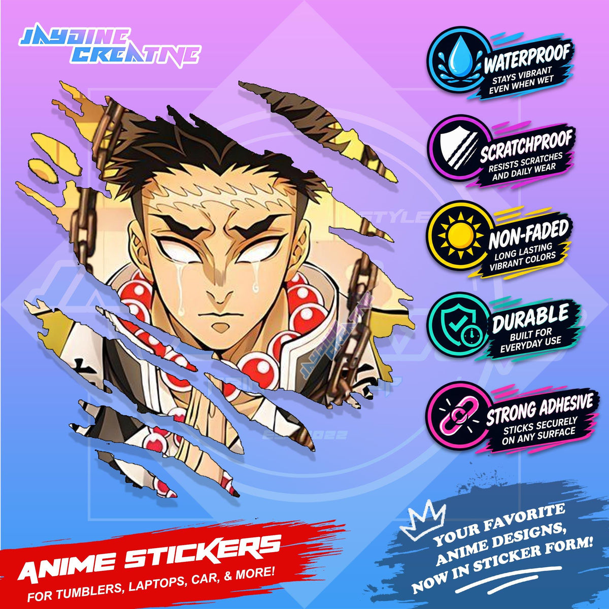 Demon Slayer Anime Inspired Scratch Sticker | Waterproof Vinyl for Helmet, Motorcycle & Tumbler