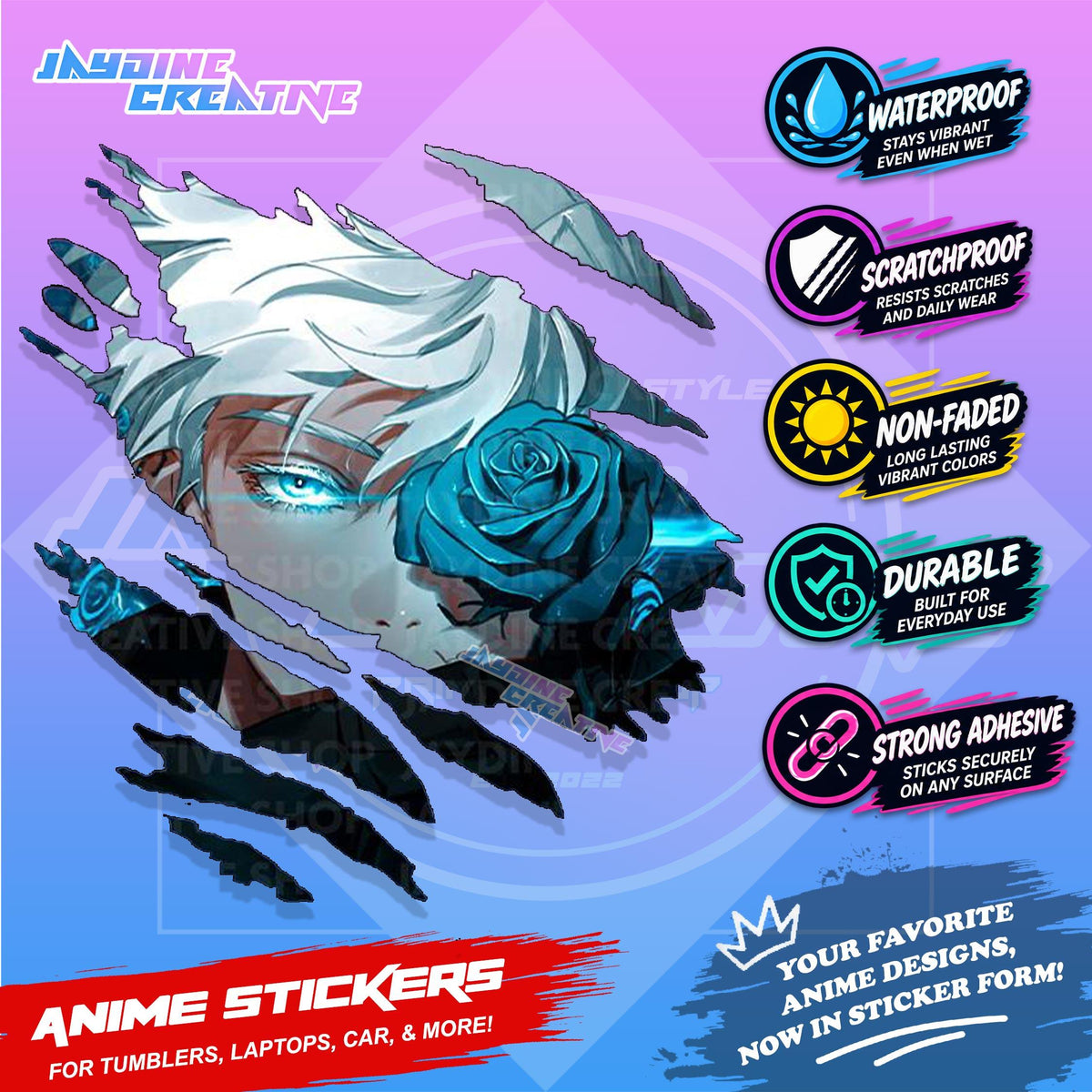 Jujutsu Kaisen Inspired Scratch Sticker | Waterproof Vinyl for Helmet, Motorcycle, Car & Tumbler