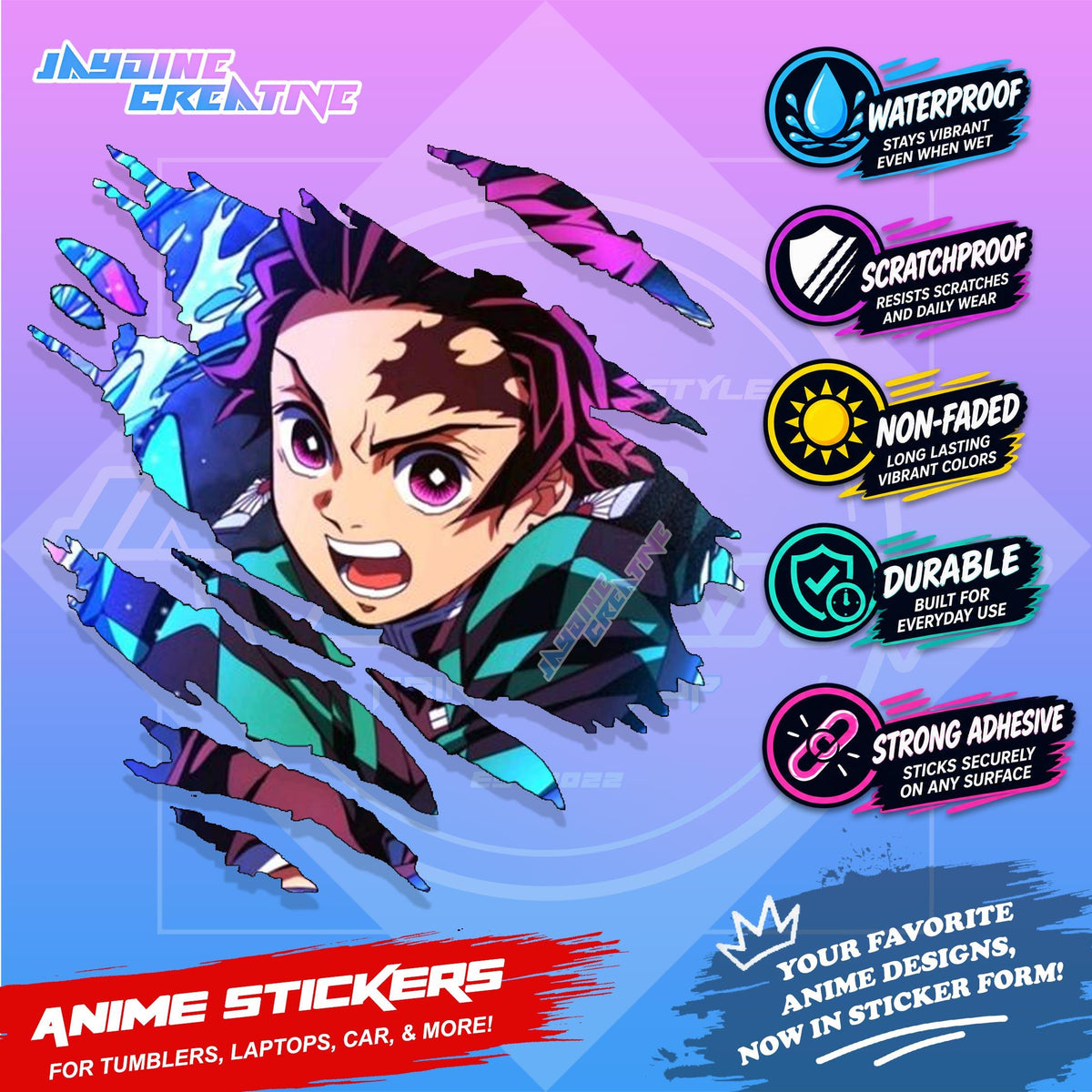 Demon Slayer Anime Inspired Scratch Sticker | Waterproof Vinyl for Helmet, Motorcycle & Tumbler