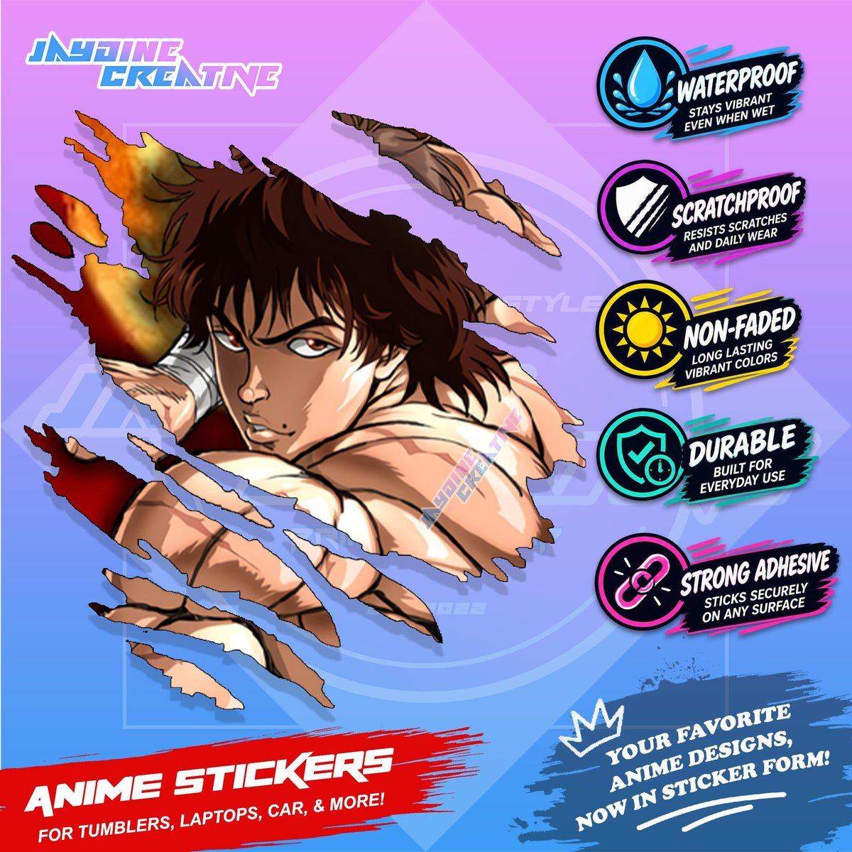Baki Inspired Scratch Sticker | Waterproof Vinyl for Helmet, Motorcycle, Car, Laptops & Tumblers