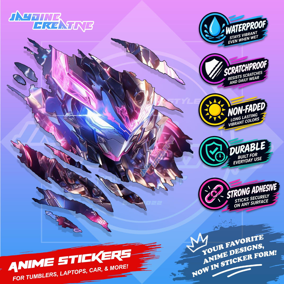 Gundam Inspired Scratch Sticker | Waterproof Vinyl for Helmet, Motorcycle, Car, Laptop & Tumbler