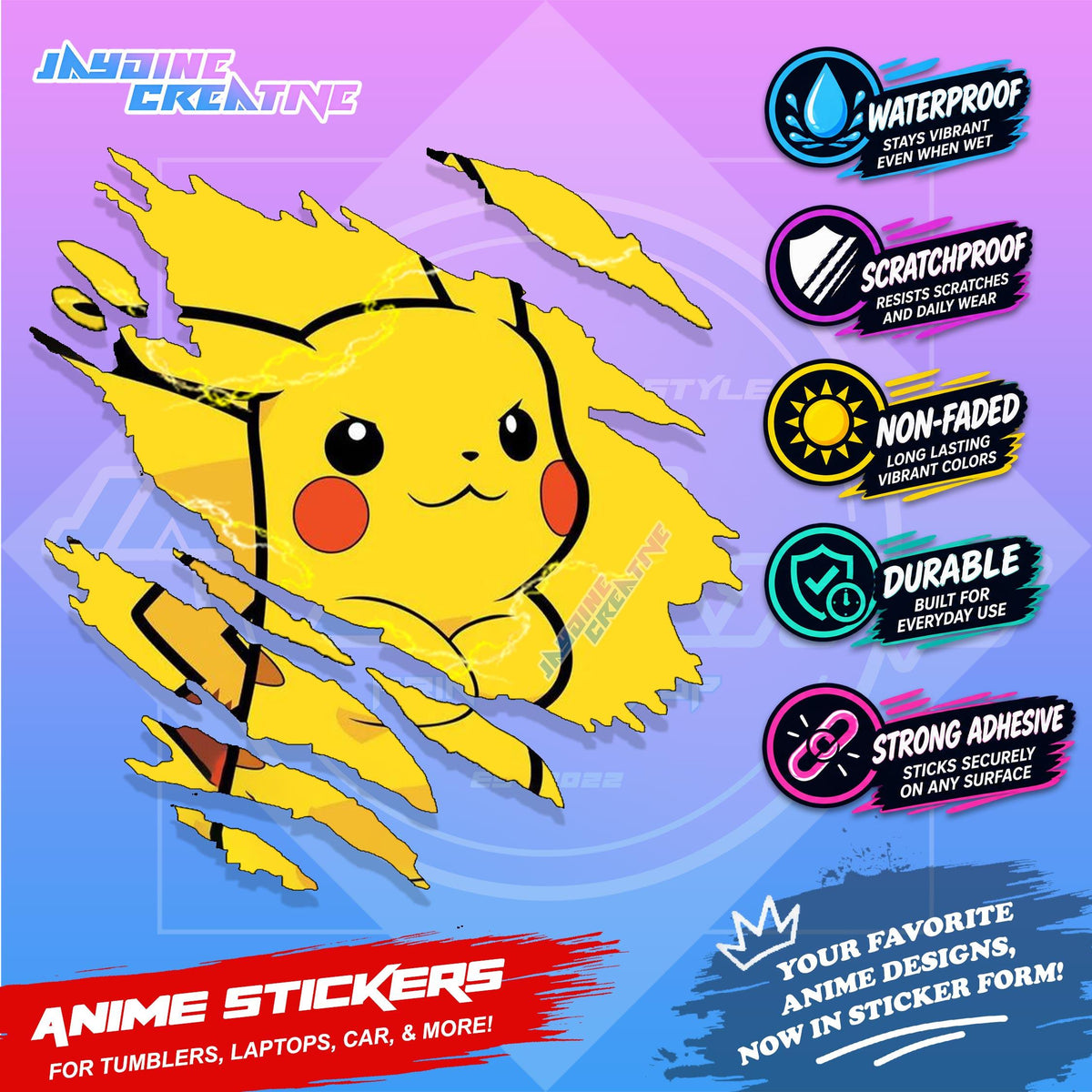 Pokemon Inspired Scratch Sticker | Waterproof Vinyl for Helmet, Motorcycle, Car & Tumbler