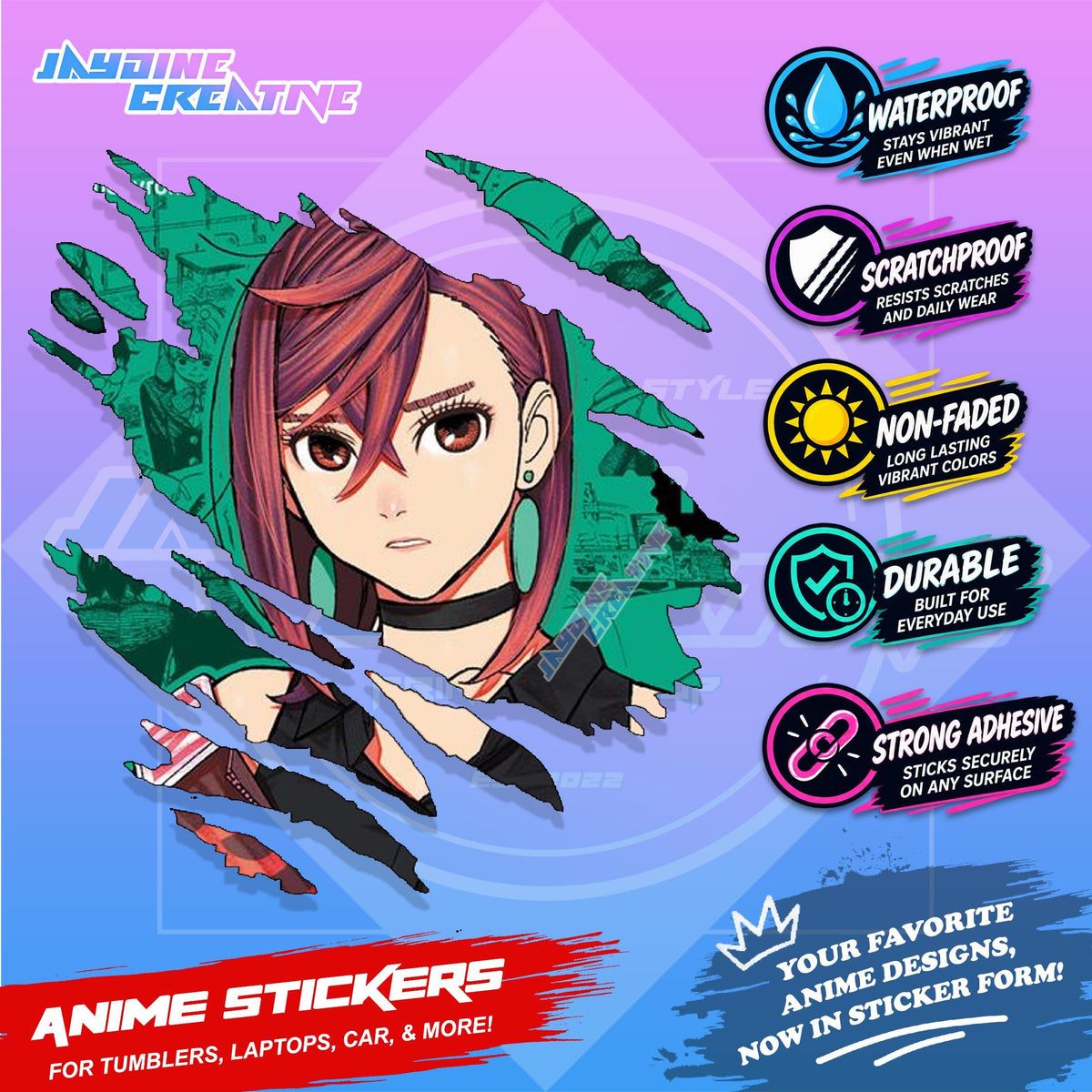 Dandadan Anime Scratch Sticker | Waterproof Vinyl for Helmet, Motorcycle, Car, Laptop & Tumbler