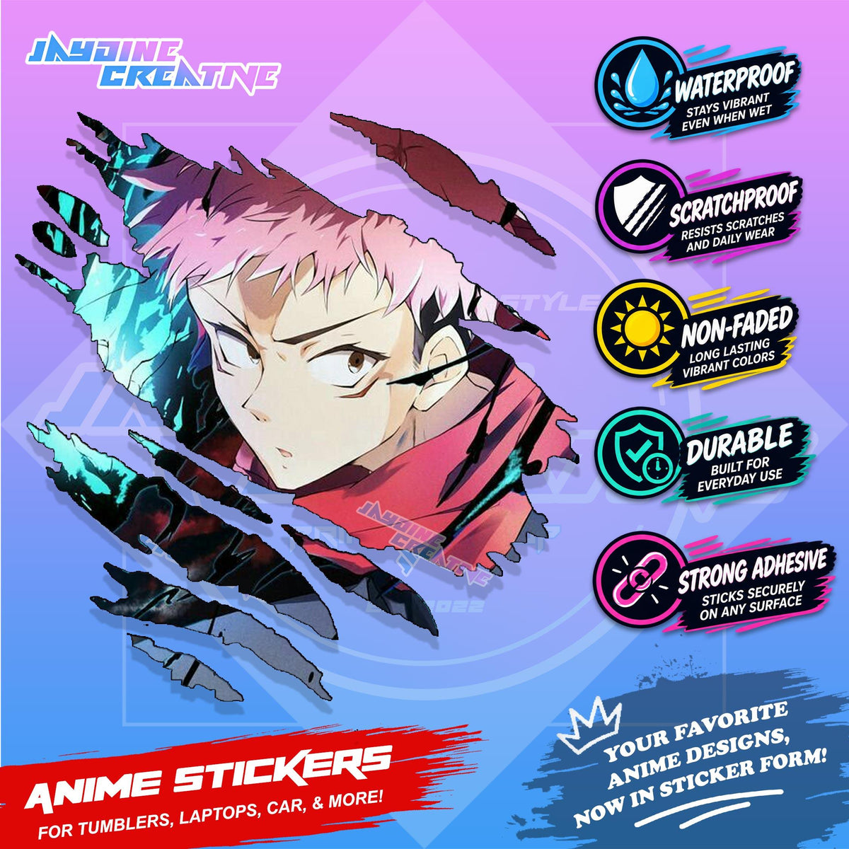 Jujutsu Kaisen Inspired Scratch Sticker | Waterproof Vinyl for Helmet, Motorcycle, Car & Tumbler