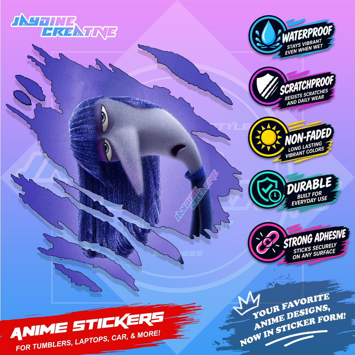Inside Out Inspired Scratch Sticker Waterproof Vinyl for Helmet, Motorcycle, Laptop & Tumbler