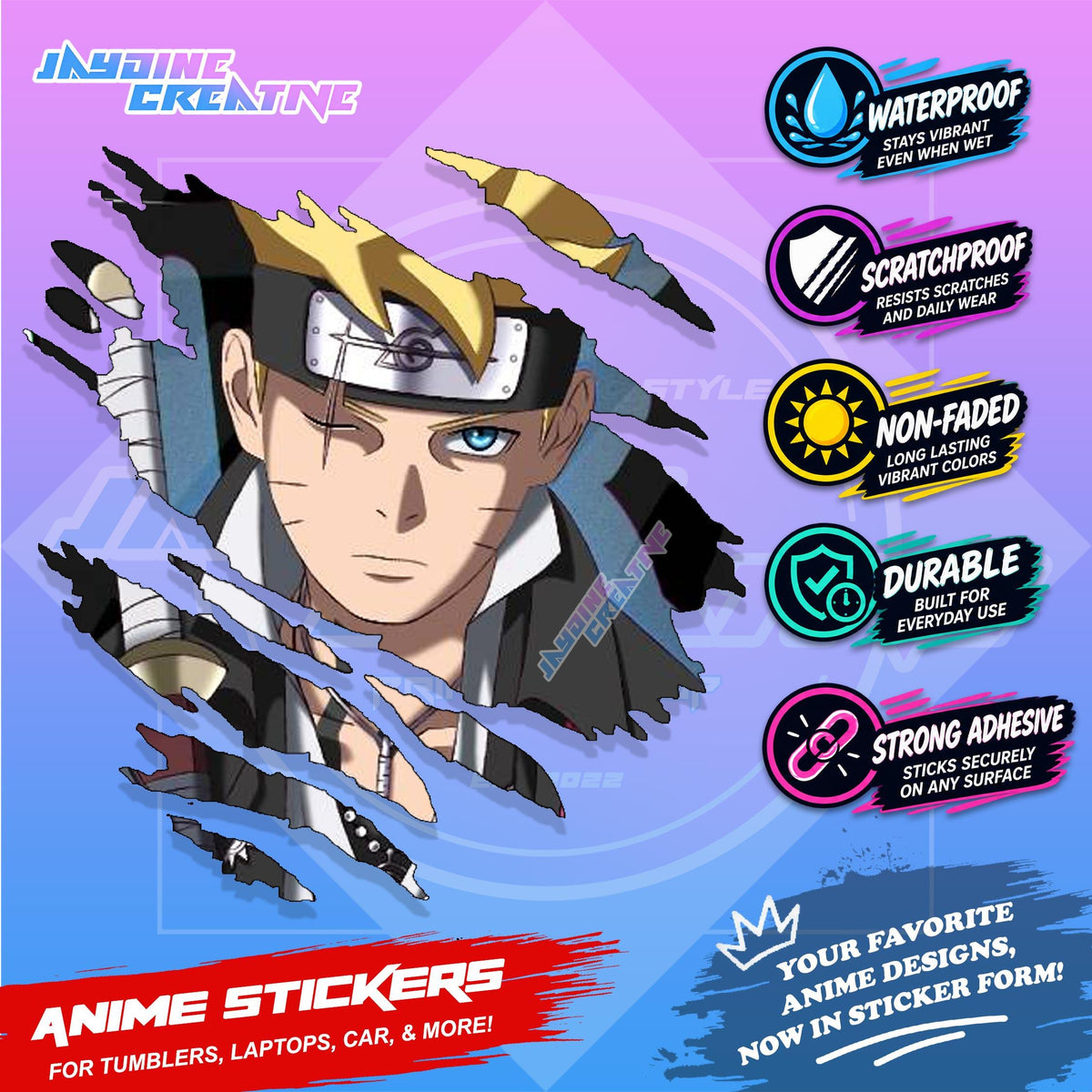 Boruto Anime Inspire Scratch Sticker Waterproof Vinyl for Helmet, Motorcycle, Car, Laptop & Tumbler