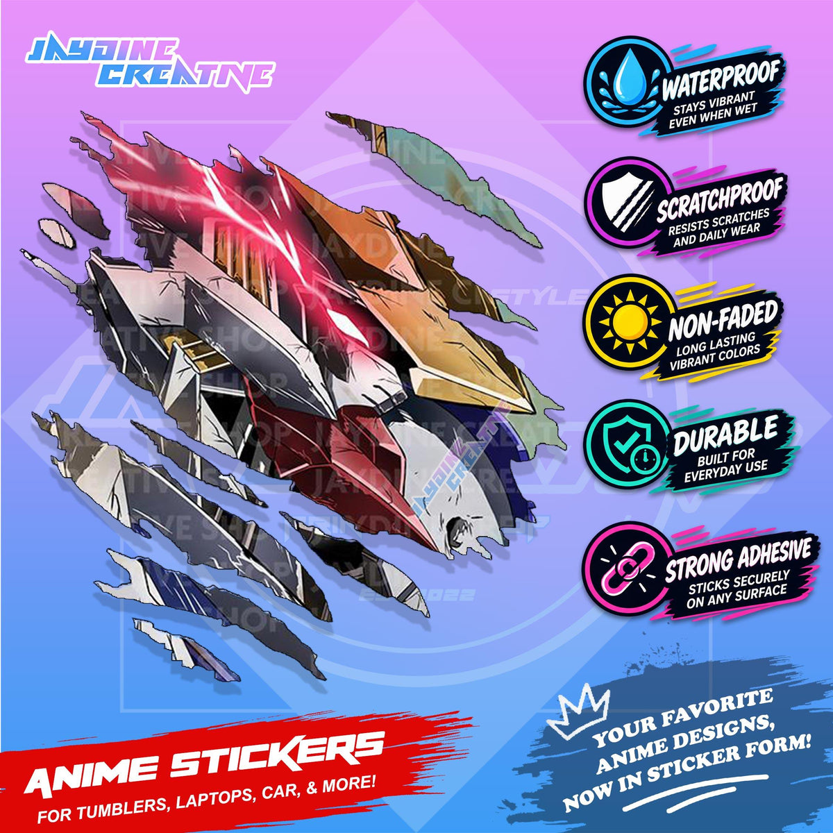 Gundam Inspired Scratch Sticker | Waterproof Vinyl for Helmet, Motorcycle, Car, Laptop & Tumbler