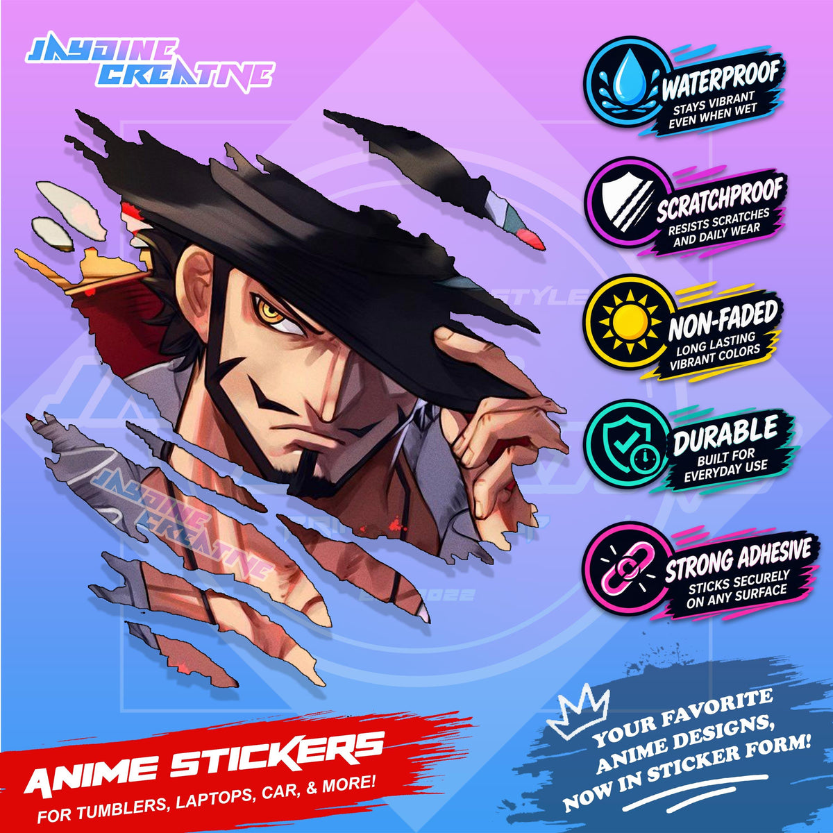 One Piece Anime Inspired Scratch Sticker Waterproof Vinyl for Helmet, Motorcycle, Car, Laptop, Phone & Tumbler