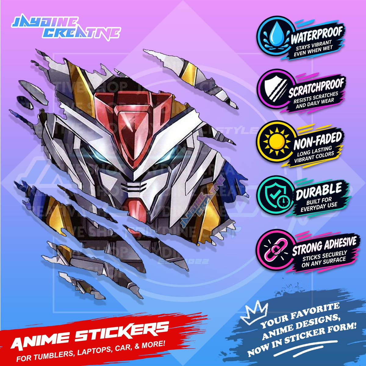 Gundam Inspired Scratch Sticker | Waterproof Vinyl for Helmet, Motorcycle, Car, Laptop & Tumbler