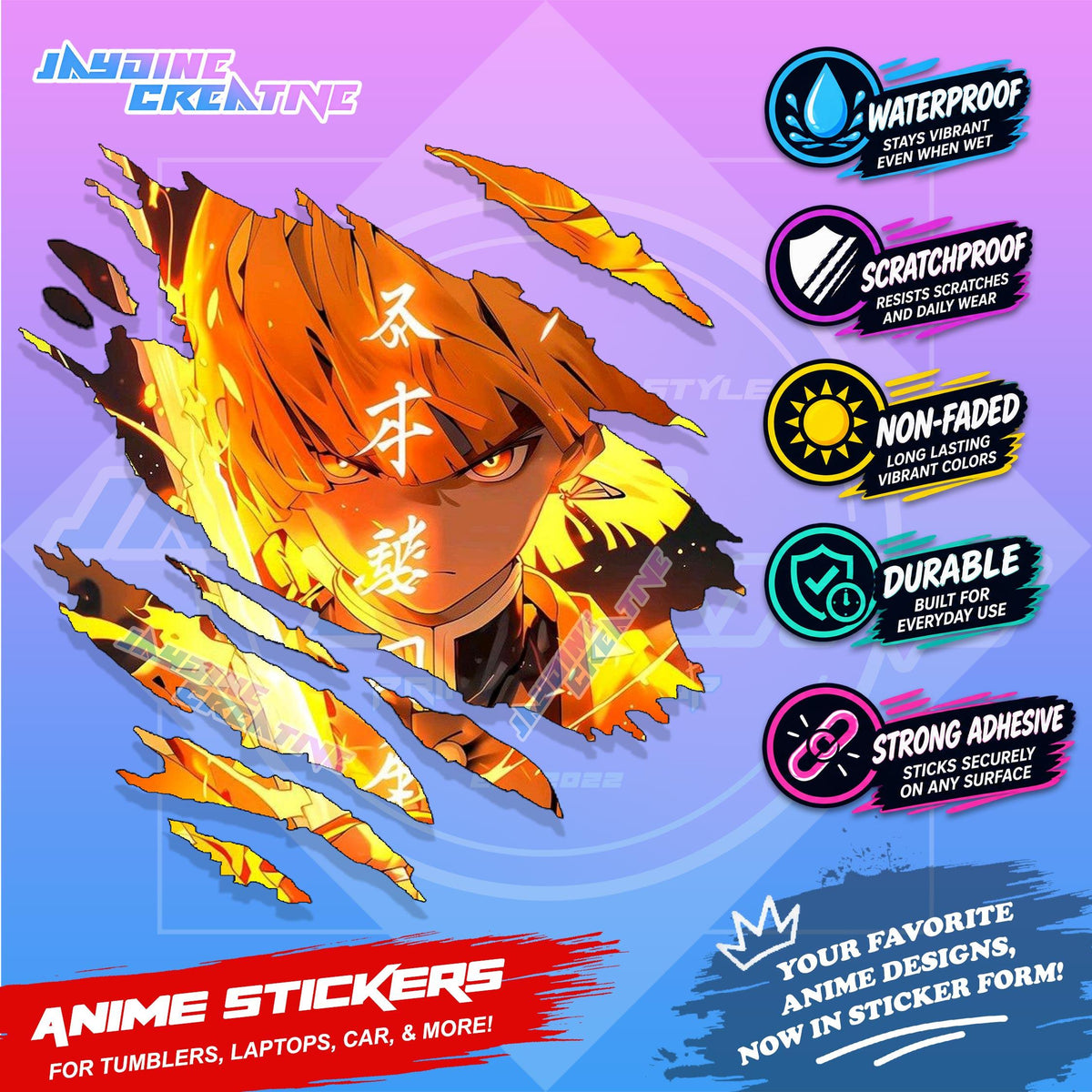 All Anime Anime Inspired Set 2  Anime Inspired Scratch Sticker Waterproof Vinyl for Helmet, Motorcycle, Car, Laptop & Tumbler