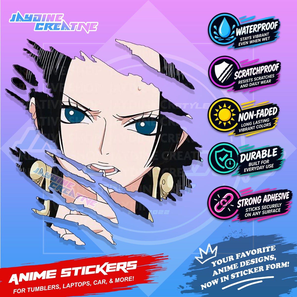 One Piece Anime Inspired Scratch Sticker Waterproof Vinyl for Helmet, Motorcycle, Car, Laptop, Phone & Tumbler
