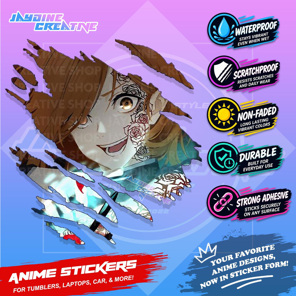 Jujutsu Kaisen Inspired Scratch Sticker | Waterproof Vinyl for Helmet, Motorcycle, Car & Tumbler