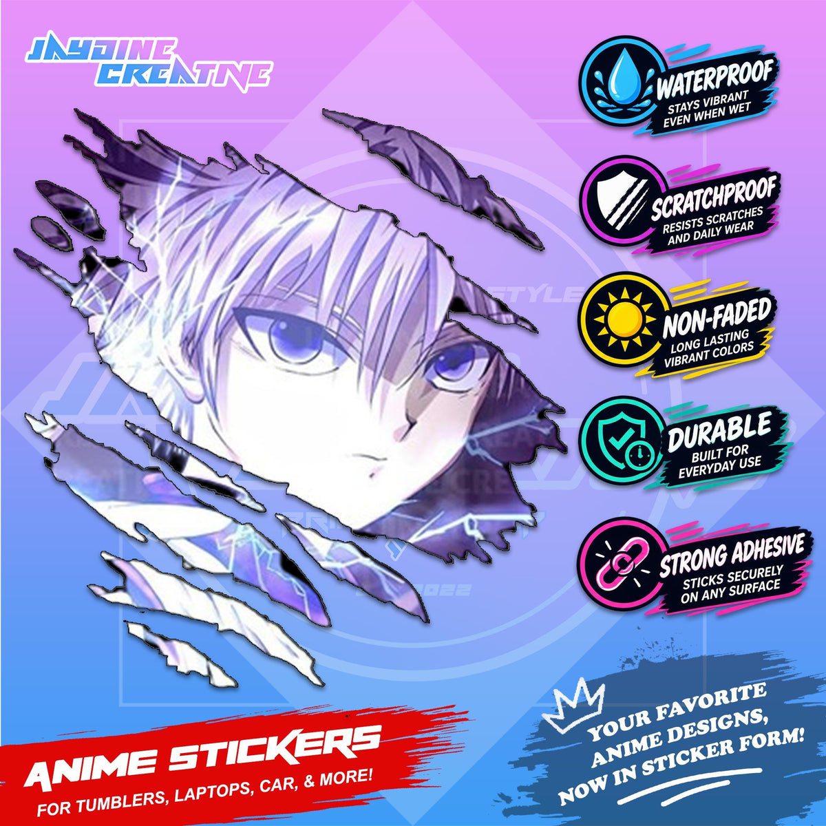 Hunter x Hunter Inspired Scratch Sticker | Waterproof Vinyl for Helmet, Motorcycle, Car & Tumbler