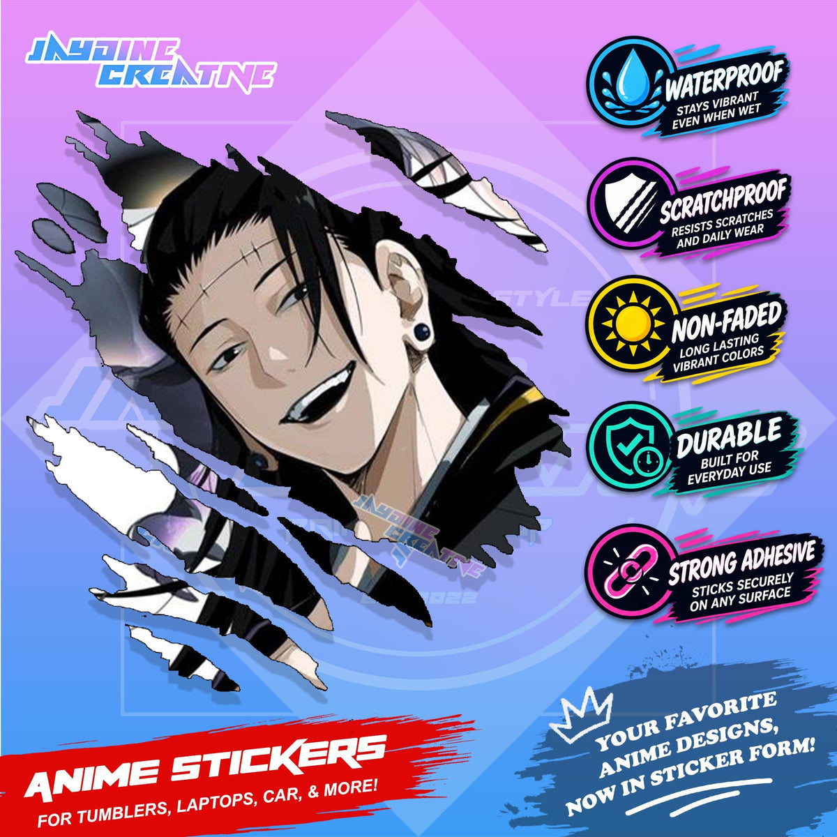 Jujutsu Kaisen Inspired Scratch Sticker | Waterproof Vinyl for Helmet, Motorcycle, Car & Tumbler
