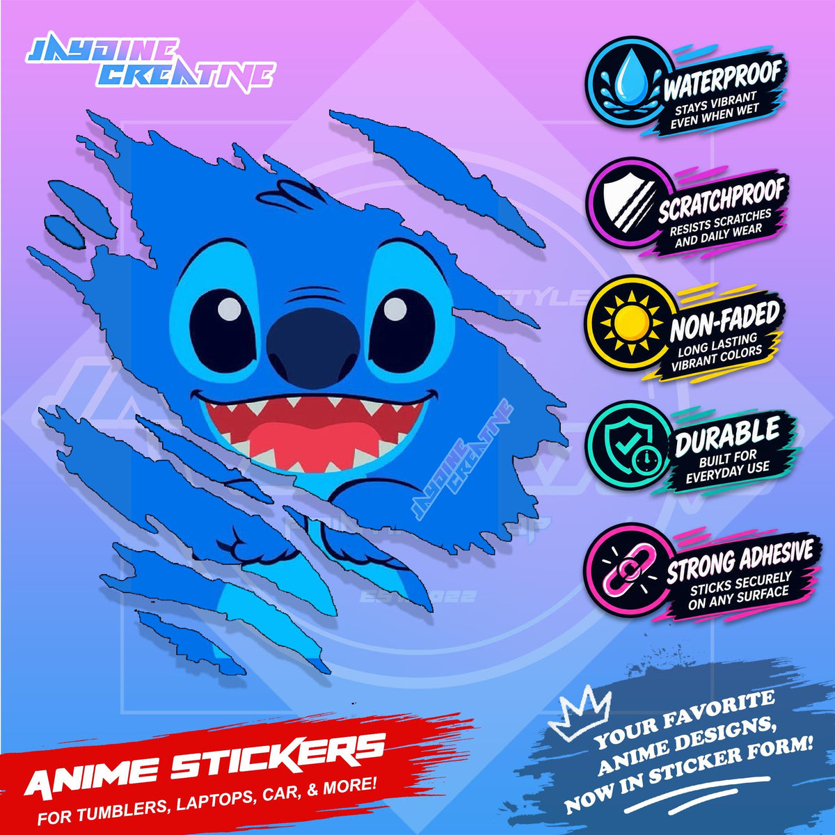 Kids Edition Cartoon Inspired Scratch Sticker Waterproof Vinyl for Helmet, Motorcycle, Car & Tumbler