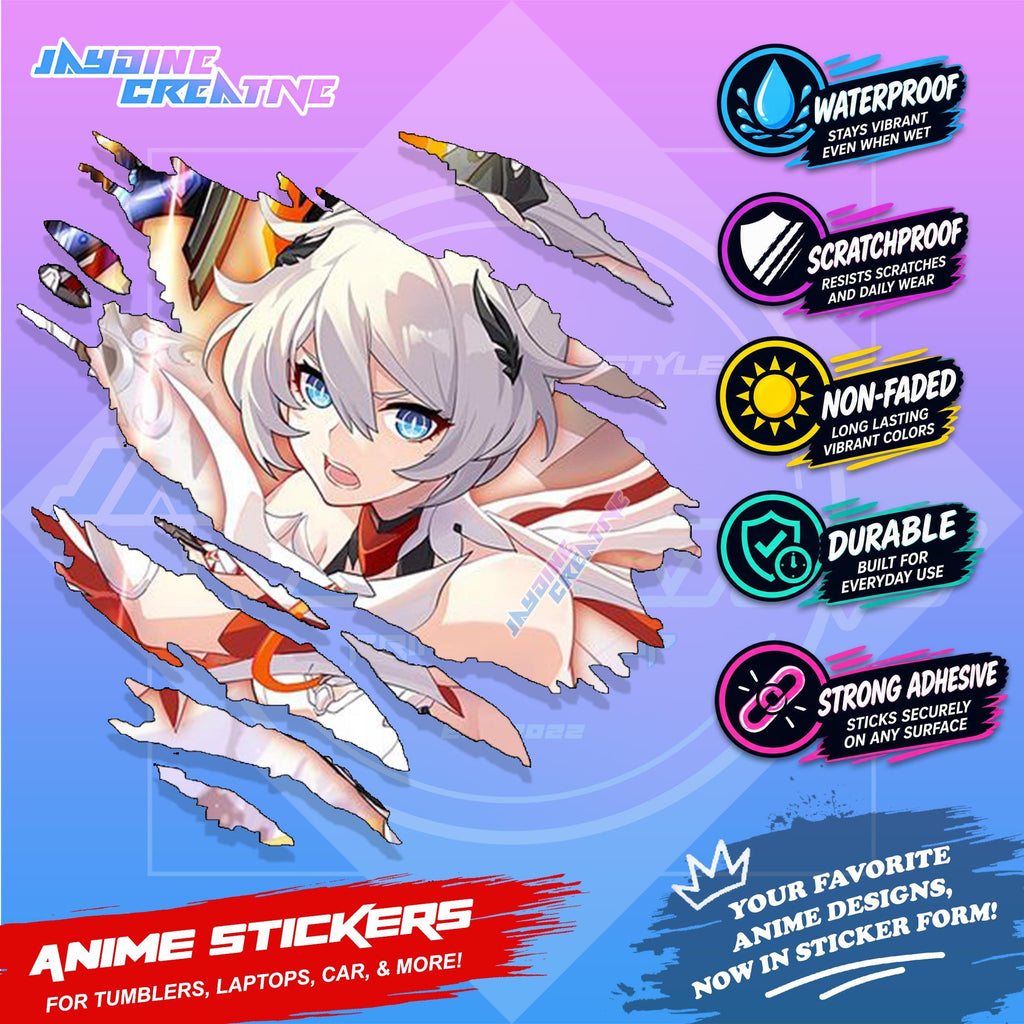 Honkai Impact 3rd Inspired Scratch Sticker Waterproof Vinyl for Helmet, Motorcycle, Car & Tumbler