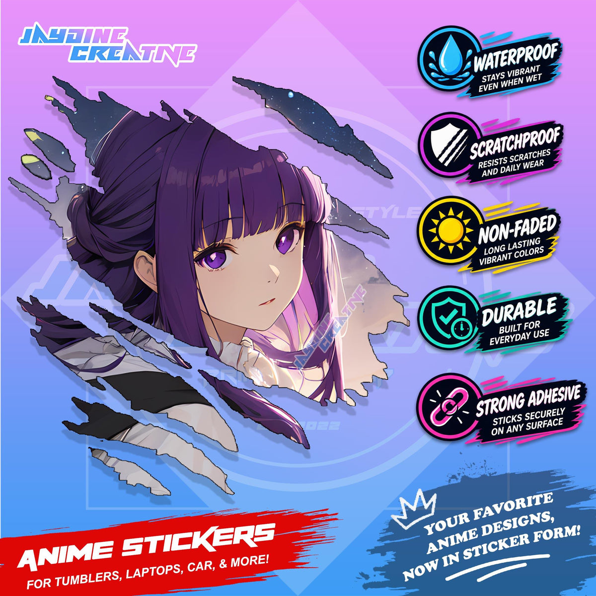 Frieren Anime Inspired Scratch Design | Waterproof Vinyl for Helmet, Motorcycle, Laptop & Tumbler