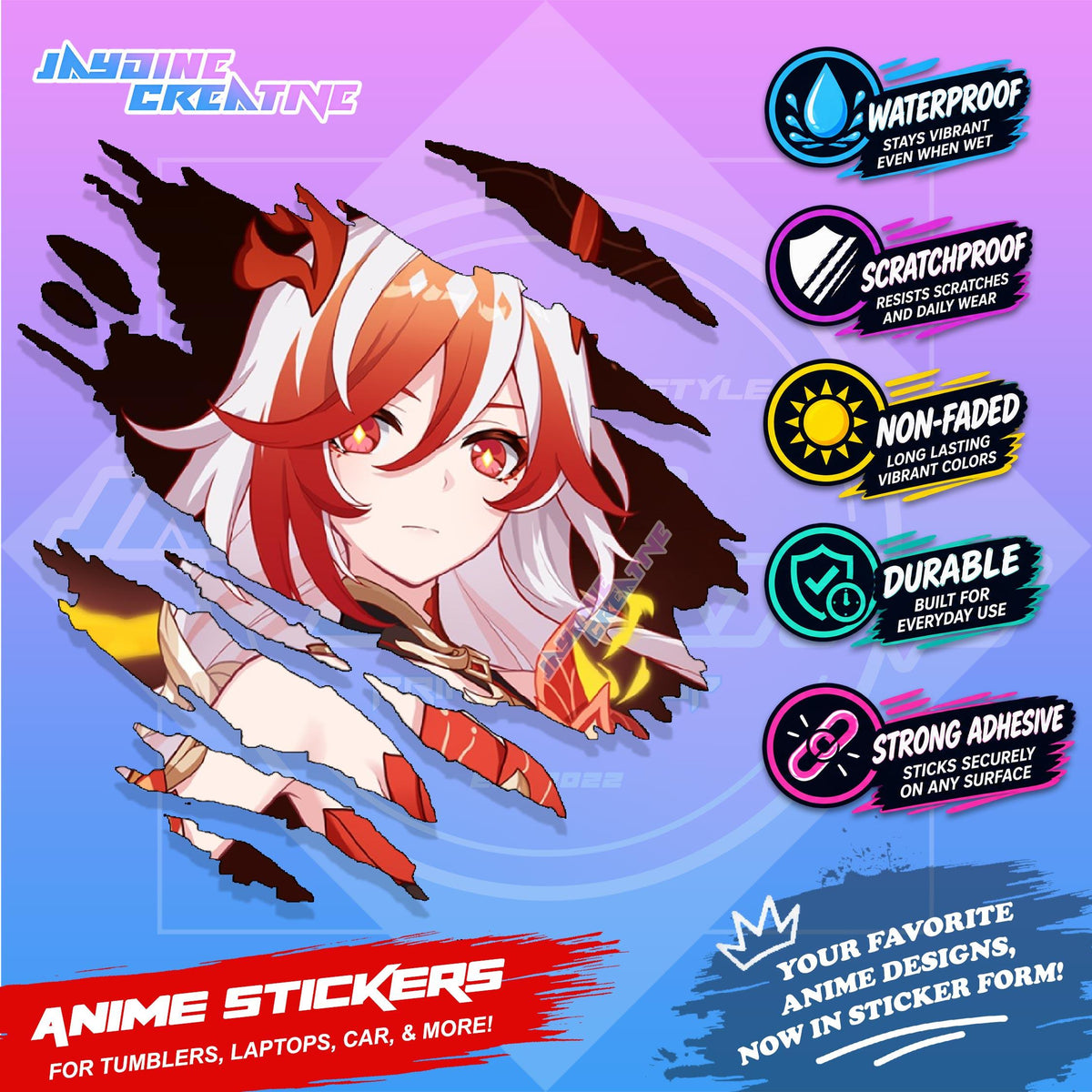 Honkai Impact 3rd Inspired Scratch Sticker Waterproof Vinyl for Helmet, Motorcycle, Car & Tumbler