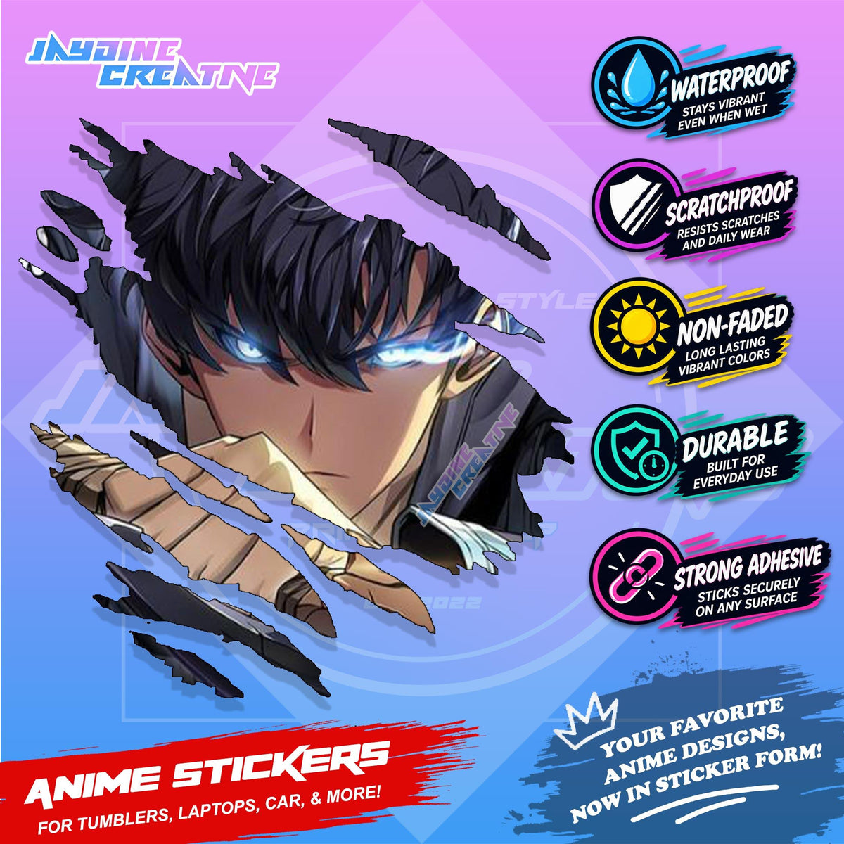 Solo Leveling Inspired Scratch Sticker | Waterproof Vinyl for Helmet, Motorcycle, Car & Tumbler