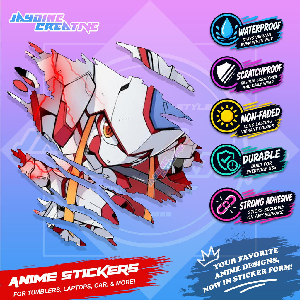 Darling in the Franxx Scratch Sticker Waterproof Vinyl for Helmet, Motorcycle, Car, Laptop & Tumbler