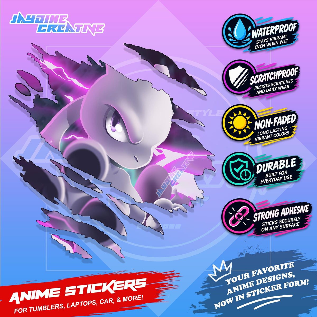 Pokemon Inspired Scratch Sticker | Waterproof Vinyl for Helmet, Motorcycle, Car & Tumbler